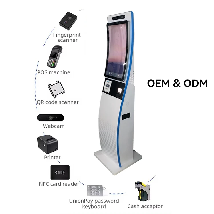 Full Viewing Angle Surved Self Service Payment Crtly Ncr Atm Pos Coin Bill Kiosk Machine Atm Deposit Cash Dispenser Machine