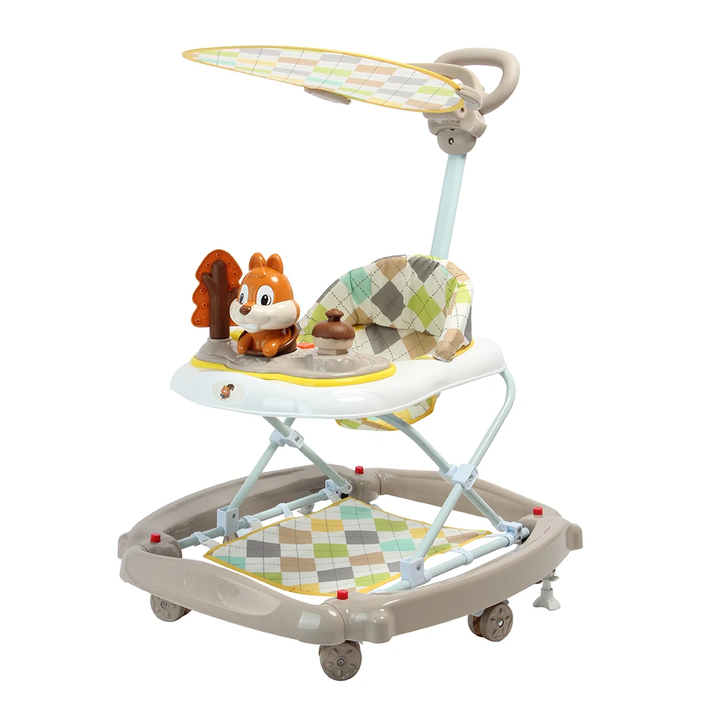 Factory  3 in 1 Multifunctional Cartoon Collapsible Rocker Baby Walker with Canopy