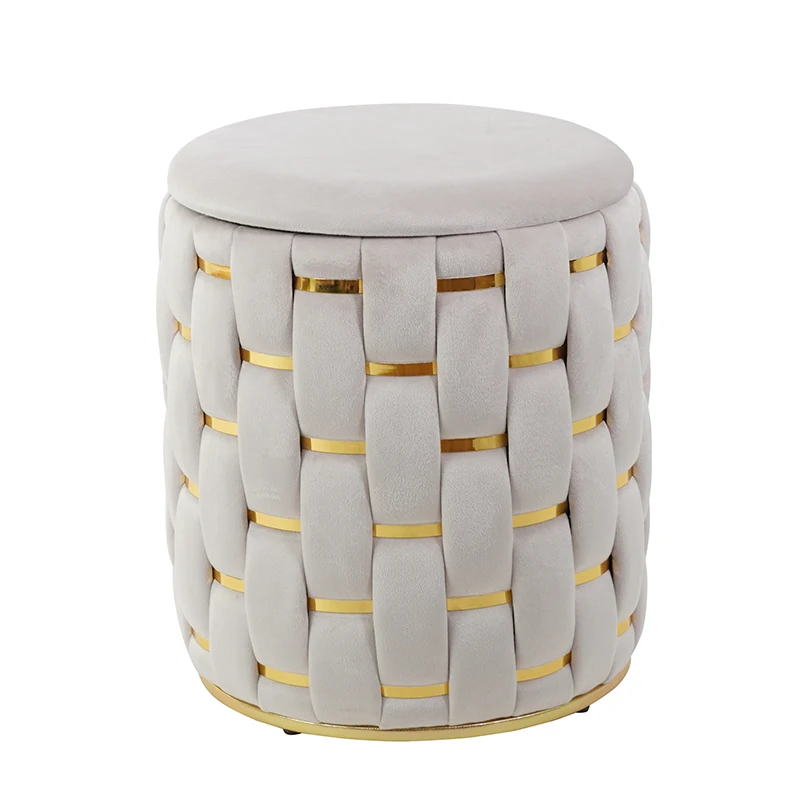 2025 Best Selling Modern Living Room Furniture Velvet Fabric Soft Round Ottoman Stool
