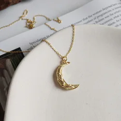 High Quality Sterling Silver 18K Gold Plated Moon Necklaces S925 Silver Ripple Moon Pendant Necklace For Friends
