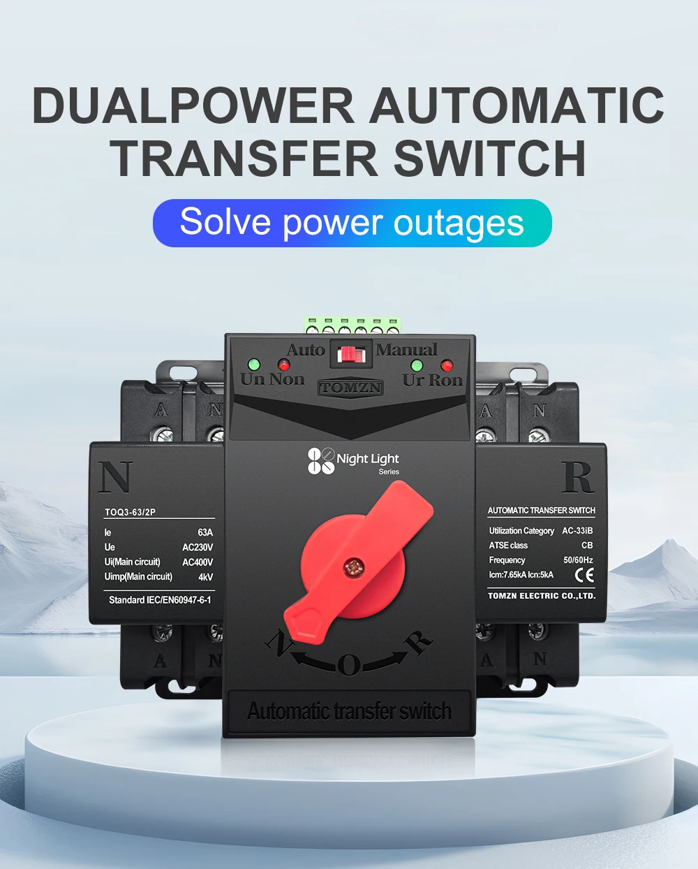 Comutator de transfer automat monofazat, ATS, 2P, 100A 220V/230V
