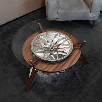 Quality Home Wooden Wheel Tables With Glass Top For Bar