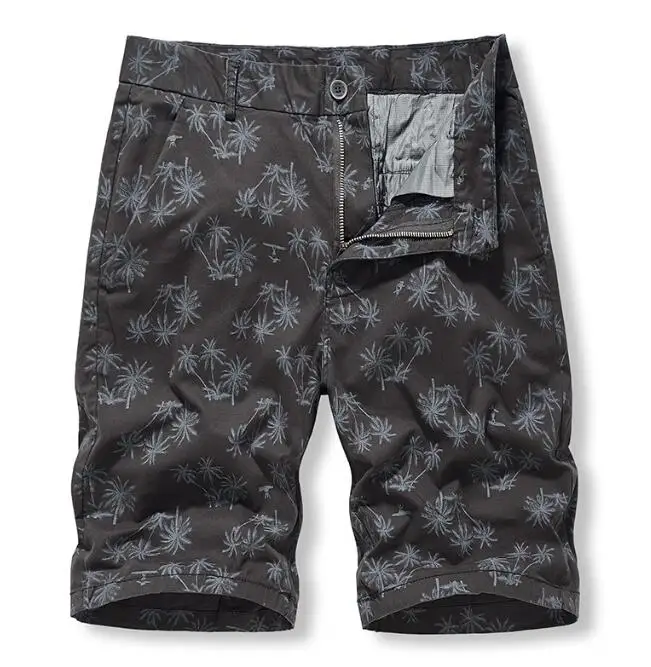 Summer Casual Short Pants Mens Large Size Multi-pocket Cargo Shorts Leaf Print Sports Loose Five-point Work Pants