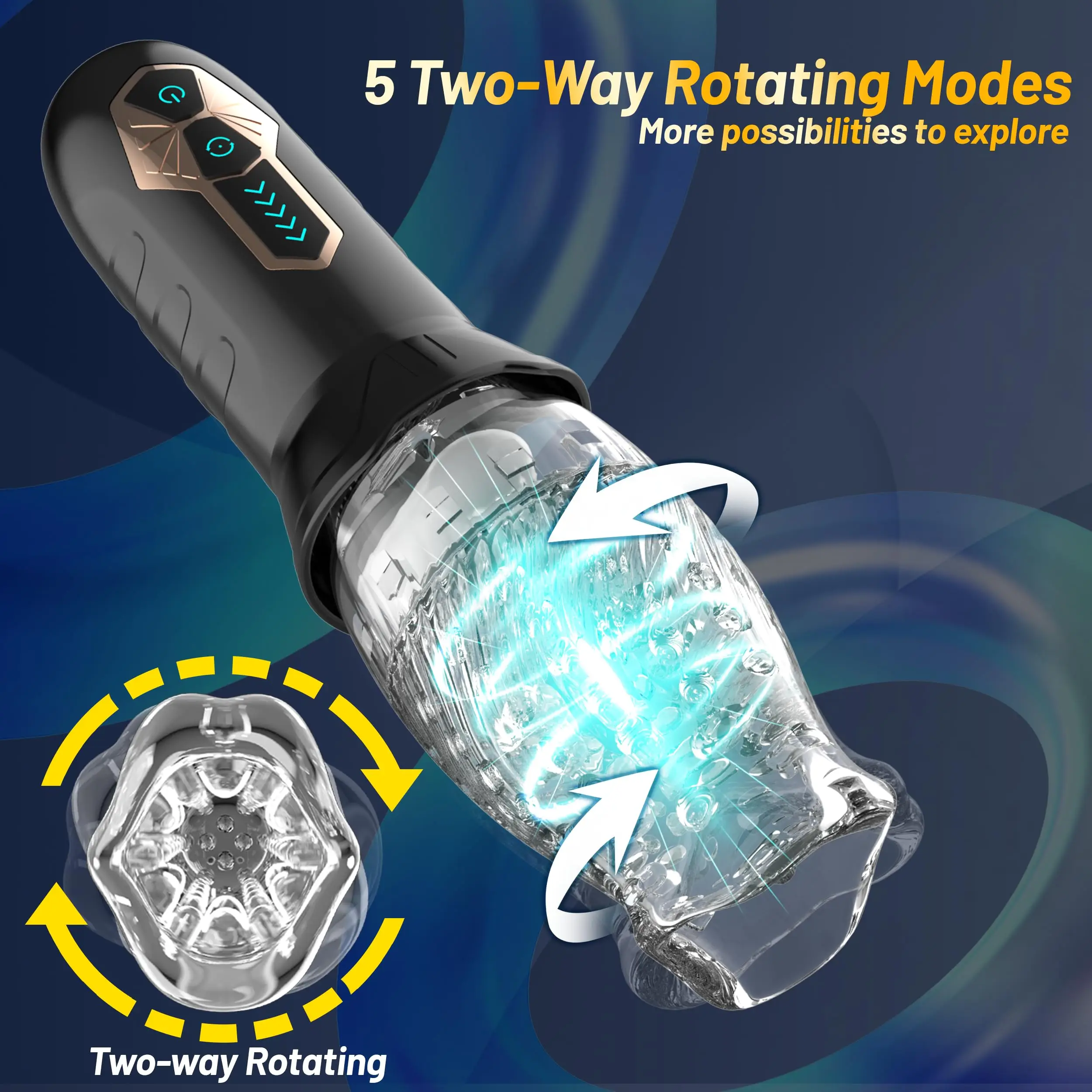 USB Rechargeable Deep Throat Spinning Vibrating Automatic Male Stroker Rotating Transparent Masturbator Cup for Men Rose Sex Toy