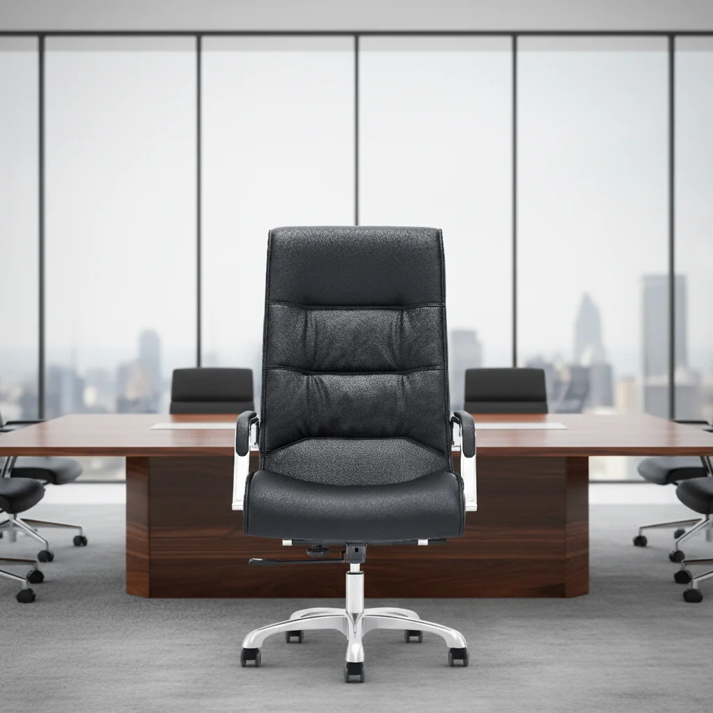 Modern Ergonomic Leather Thick Pad Executive Office Chair with Steel Base 4