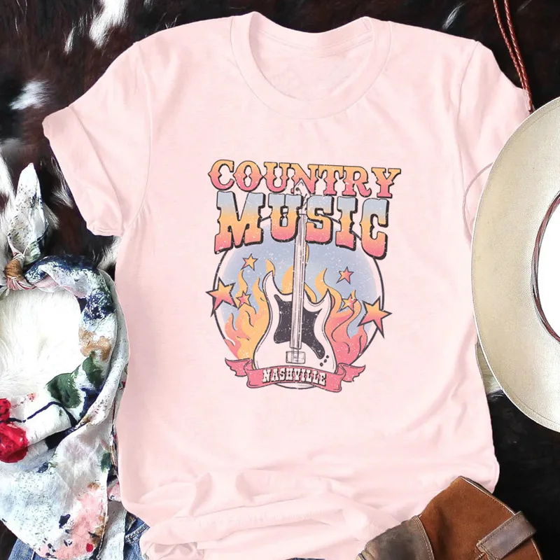 T-shirt Donna Vintage 'Nashville Tennessee', Stampa Musicale Country, Girocollo, Colore Blu, Taglia S