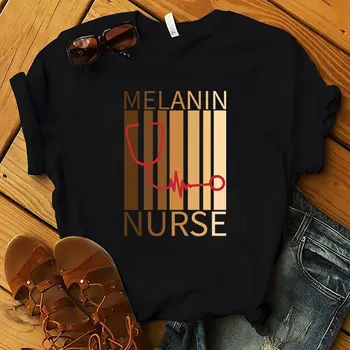 Wholesale Hot Sale Womens Shirts Summer Melanin Black Nurse Afro Black History Month Printed T-shirt Aesthetic Graphic tshirt