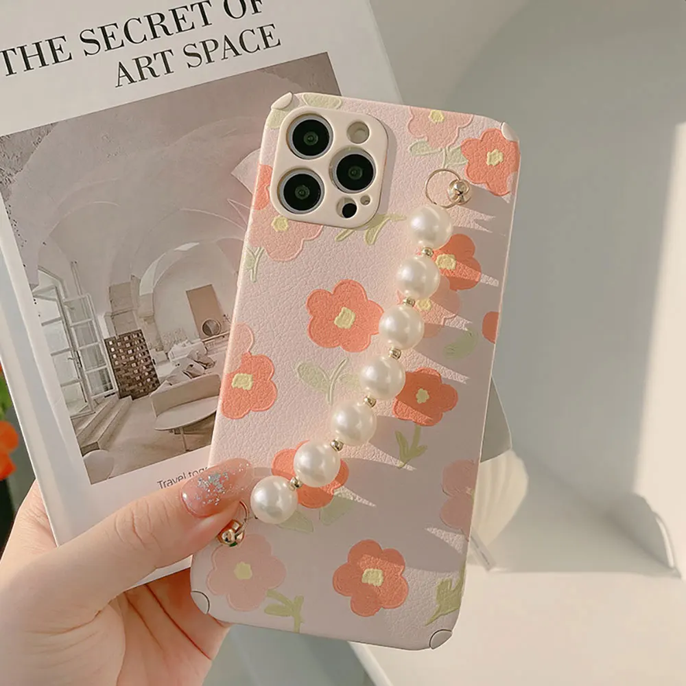 Chain Phone Case For Iphone X 7 8 10 11 12 13 14 15 Max Pro Plus Crossbody Oil Painting Flower Pearl Sjk180 Laudtec factory