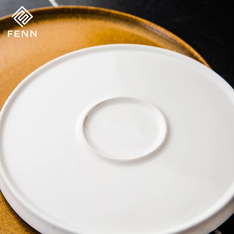 FENN Rustic Unique Reactive Golden Restaurant Dinner Plates High Straight Edge Round Steak Plate Hotel Used Ceramic Plate Set