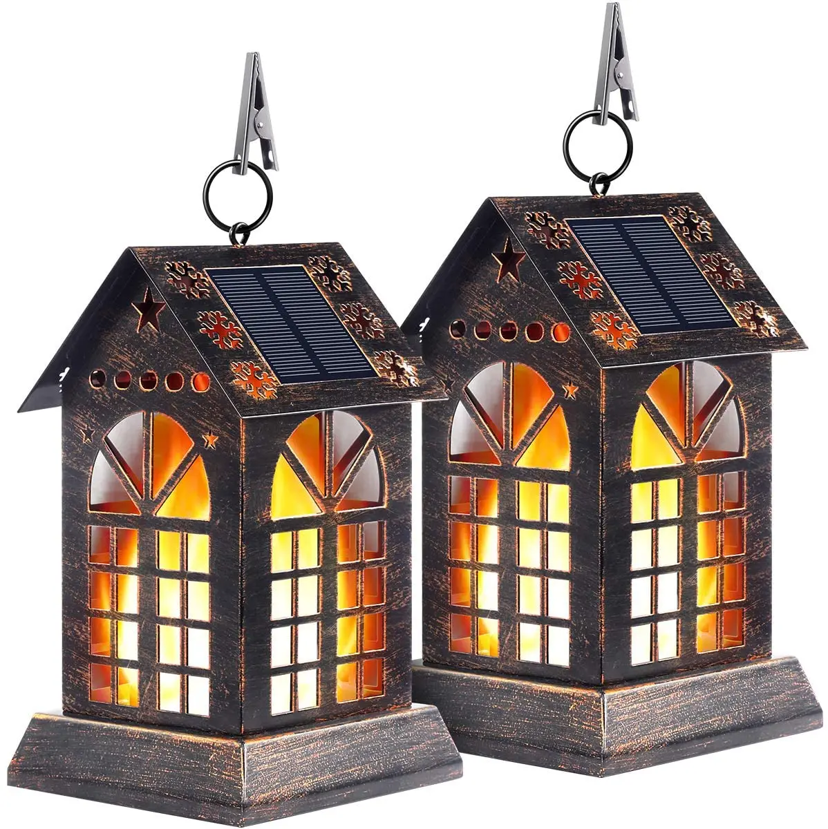 2 Pack Dancing Flame Waterproof Outdoor Hanging Lanterns Solar Powered Umbrella LED Night Light Dusk to Dawn Auto On/Off Landscape Decorative for Garden Patio Yard Path Walensee Solar Lantern Lights 