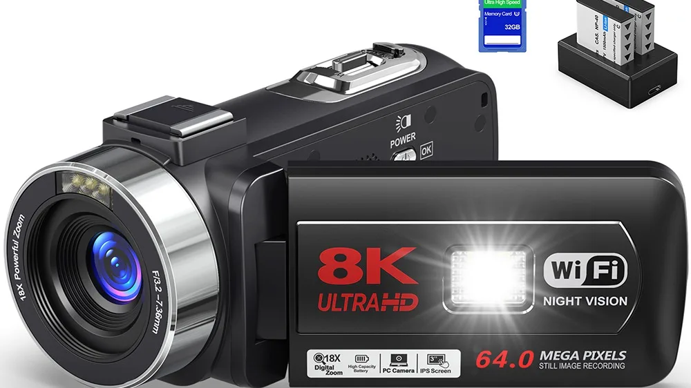 Professional Camcorder 8k Ultra Hd 64mp 15fps Vlogging 18x Zoom Digital