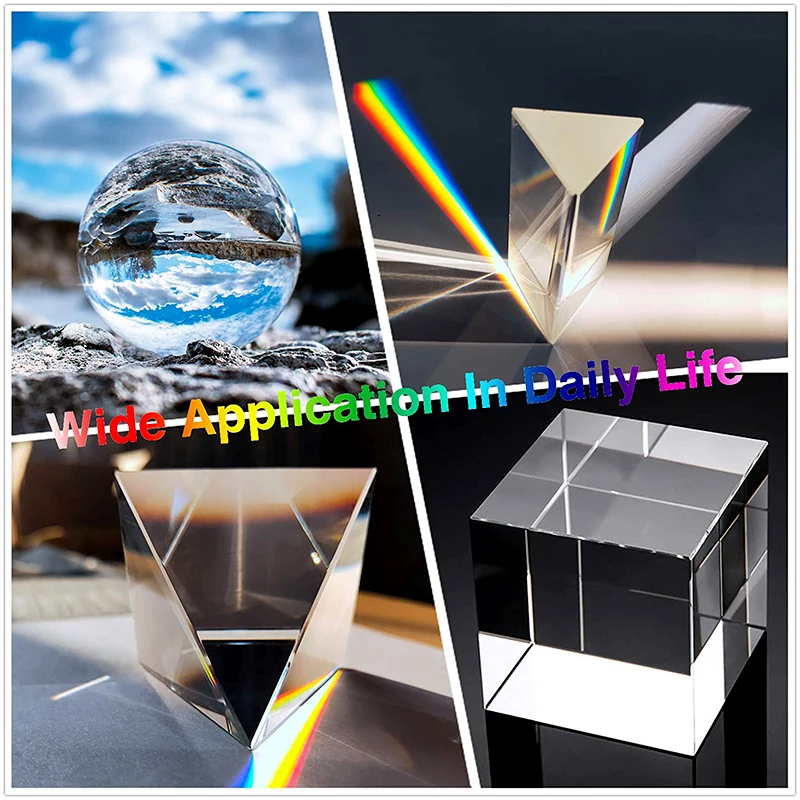 Photography Optical Crystal Prism Set with 55mm Crystal Ball 50mm Crystal Cube 50mm Triangular Prism 60mm Optical Pyramid