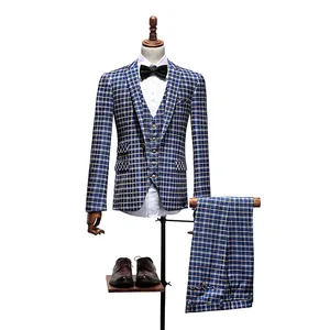 Slim Fit Pants for Men Formal Pants Men Plaid 3 Piece Suit