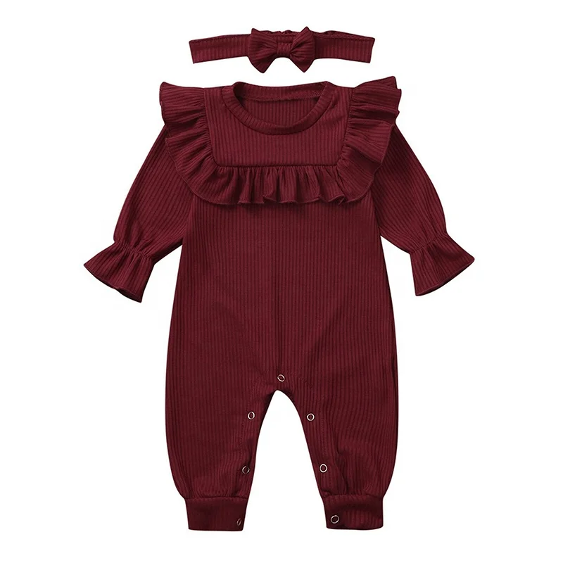 Baby Solid Color Flounce Crawling Suit - fgq3085