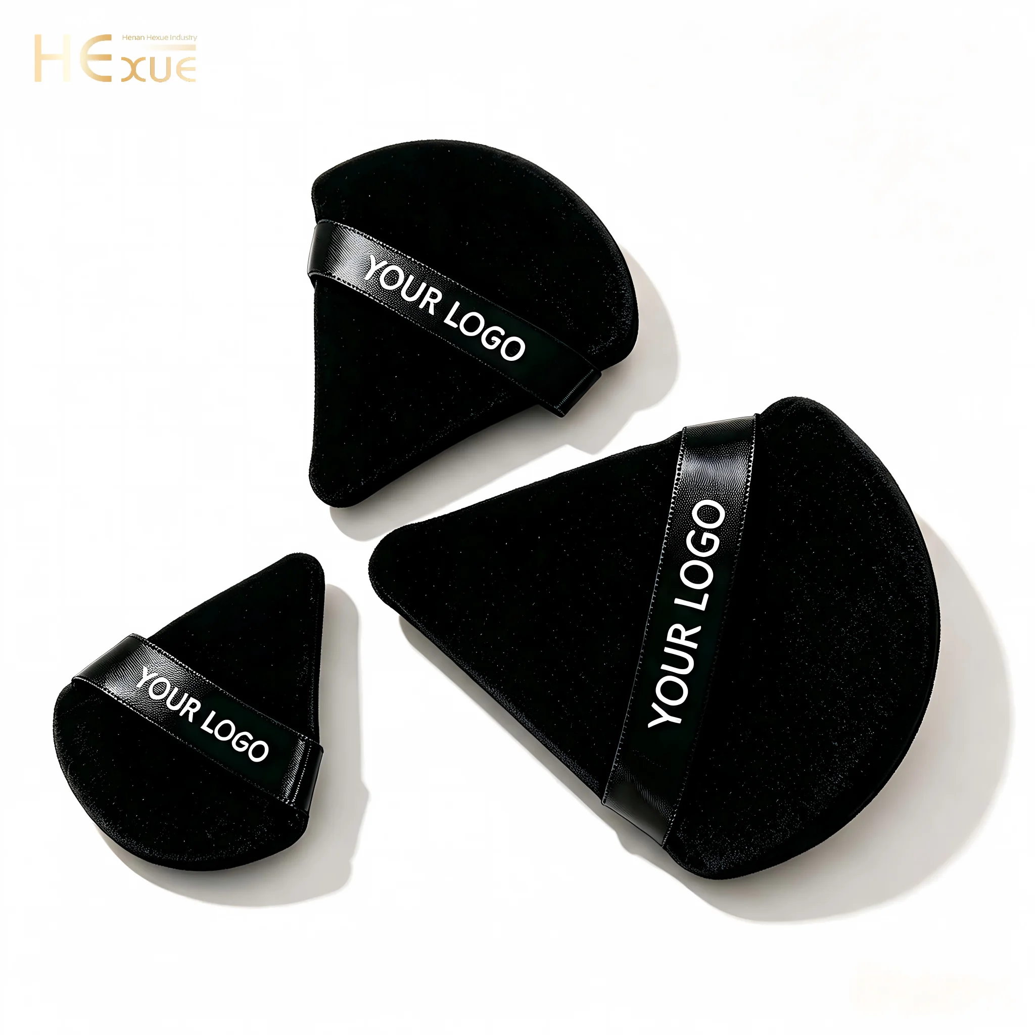 Wholesale Custom Logo Powder Puff Beauty Accessories 3pcs Velvet Large Mini Size Triangle Cosmetic Powder Puff Makeup Sponge Set