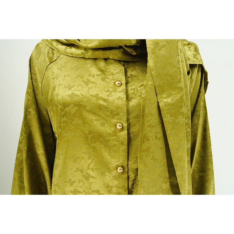 Muslim Arabian Fashion Floral Printing Stand Collar Bubble Sleeve Shirt Two-piece Set Modest Dress