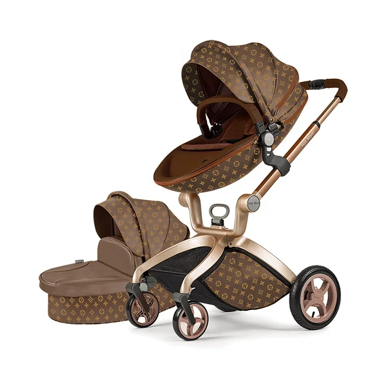 Hot Mom F022 Luxury Rotate 360 Degrees in Leather Baby Strollers  Folding Pram for Travel System With Big Rubber Tire