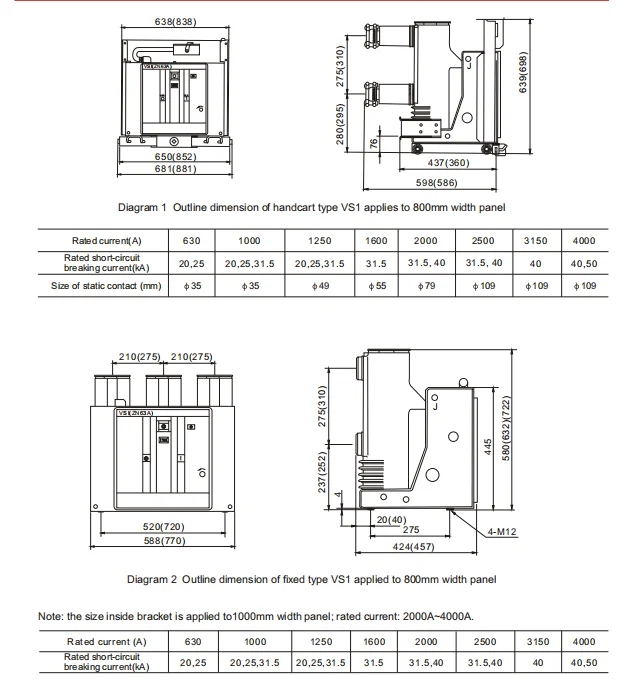 ZN63A VS1 Indoor Electric High Voltage 630A 12KV VCB Three Phase Panel ...