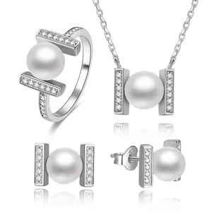 Handmade Fashion 925 Sterling Silver Jewelry Set Aaa Cubic Zirconia Rhodium Plating Pearl Boho Jewelry Sets