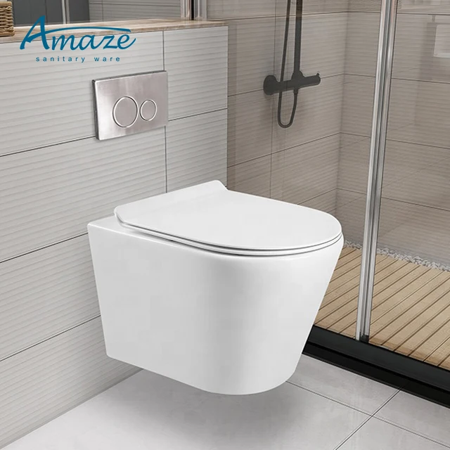 Wall-hung rimless p-trap drain one piece toilet bowl modern ceramic sanitary ware wc wall mounted hanging wall hung toilet