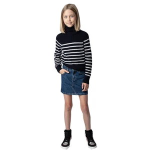 New Bestseller Launched OEM Manufacturer High-Neck Slim Fit Sweater Striped Denim Skirt Casual Clothing Set for Teenage Girls