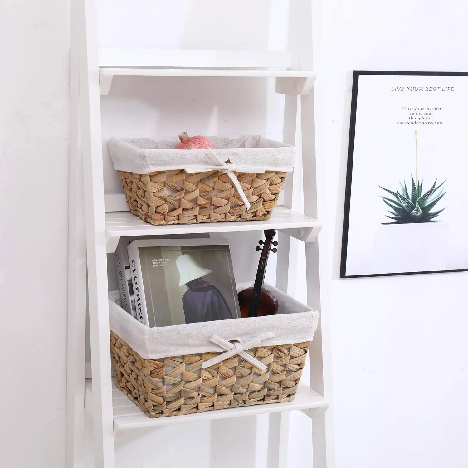 Eco Friendly Rectangular Water Hyacinth Woven Storage Baskets for Organizing Straw Rope Woven Storage Baskets Set of 3