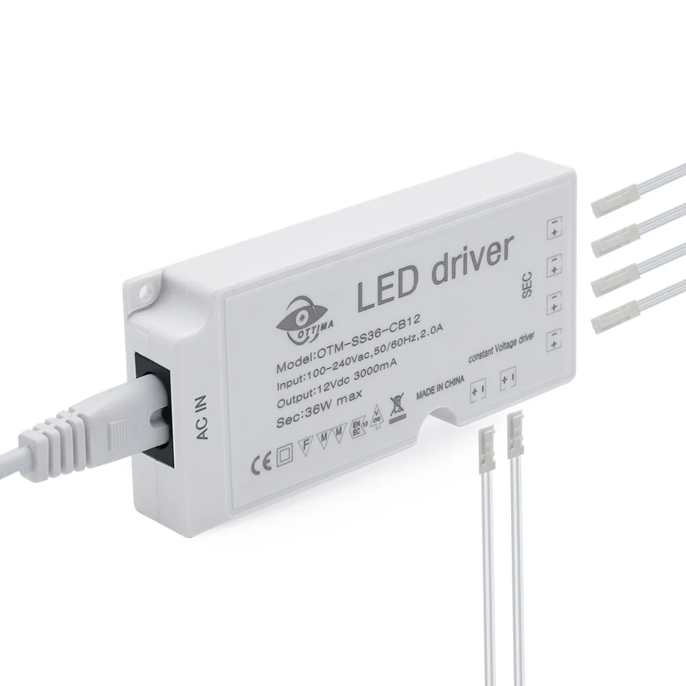 Cabinet Lighting 12v LED Driver Constant Voltage with Dupont Terminals and Sensor 36W Power Supply 12V 3A 110V 220V to 12V 24V