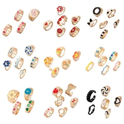 2021 New Arrival Vintage Yin Yang Enamel Rings Set For Women Flower Fashion Love Heart Y2K Finger Ring Jewelry Wholesale Price