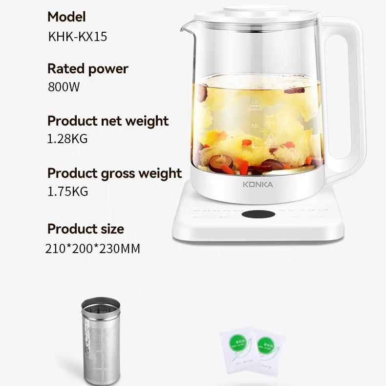 KONKA Multifunctional Touch Control Electric Kettle High Borosilicate Glass Visual Electric Kettle Glaze Health Pot Tea Kettle