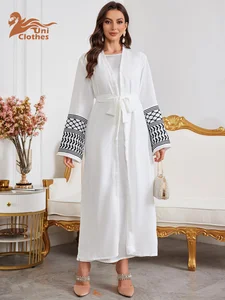 Clearance Sale EID Ramadan Dubai Clothing Palestine Soft Crepe Embroidery Dress Muslim Women Modest Front Open Abaya