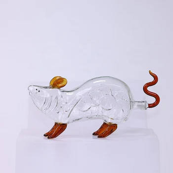 Mouse Shaped Glass Drinkware Decanter with Stopper, Transparent Round Holder for Red Wine, Household Use, Customizable Logo