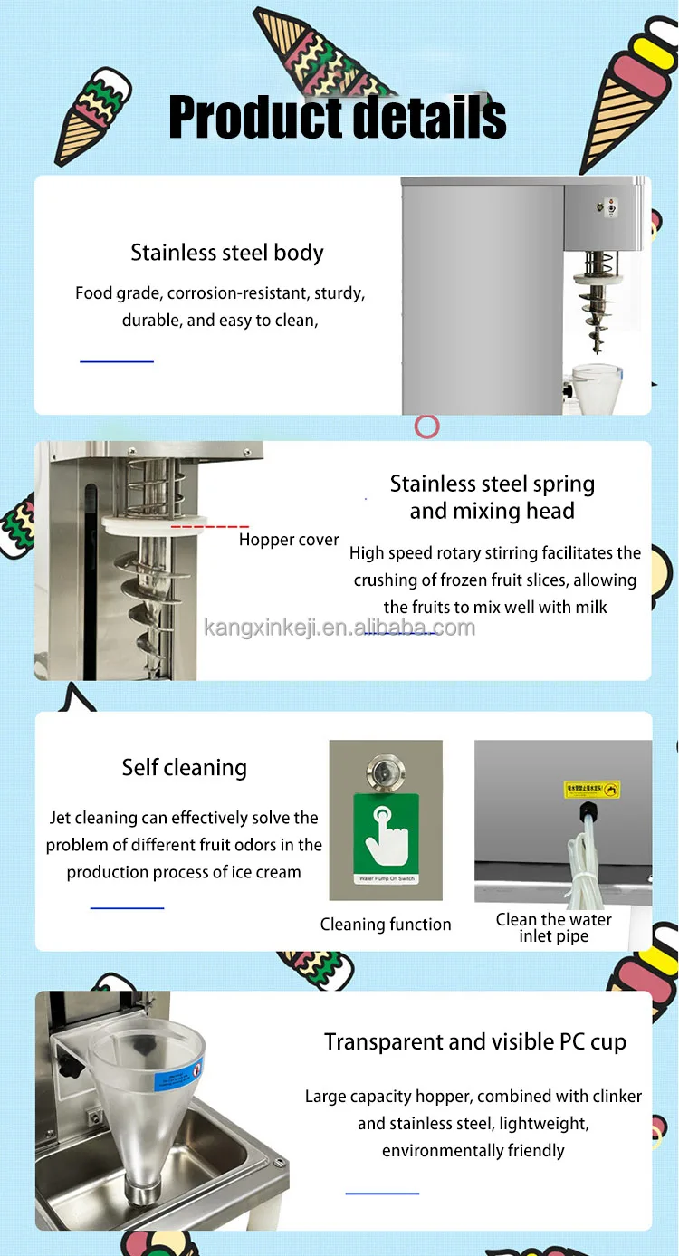 Automatic Mixing Machine Real Fruit Ice Cream Blender Swirl Freezer ...