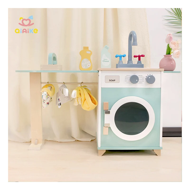 Kids Children Pretend Play Washer Educational Furniture Toys Wooden Washing Machine Premium Toys for Kids Ages 3 Years & Up