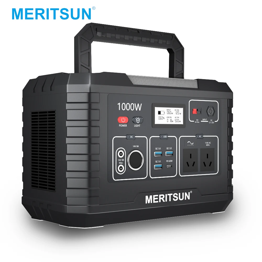 Meritsun Portable Power Station Solar Generator 1000W 500W AC DC Output Portable Power Supply Solar Energy System
