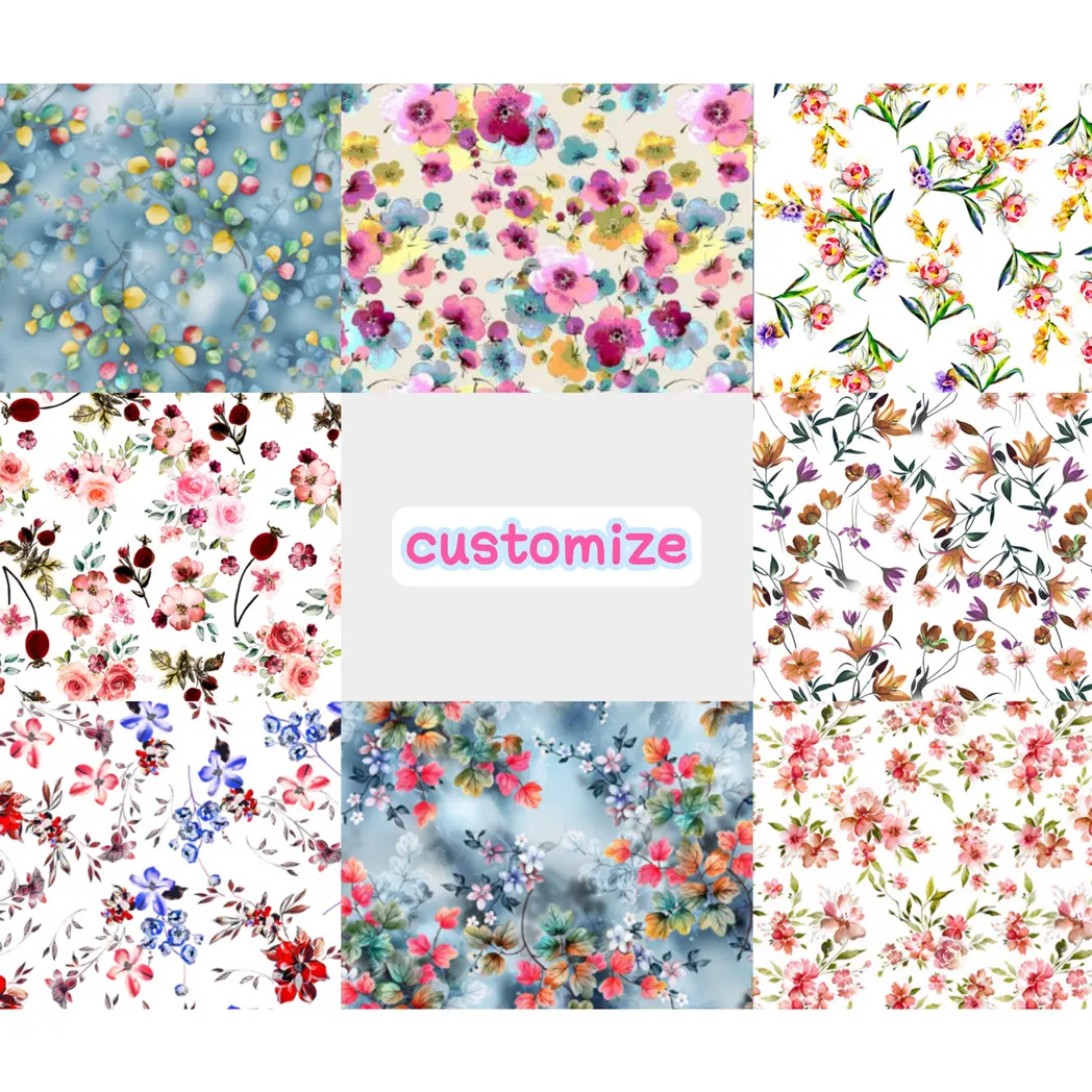 Органическая стрейчевая атласная Цветочная хлопчатобумажная ткань с принтом индивидуальный дизайн цифровая печать для женских платьев рубашки тканая техника для девочек