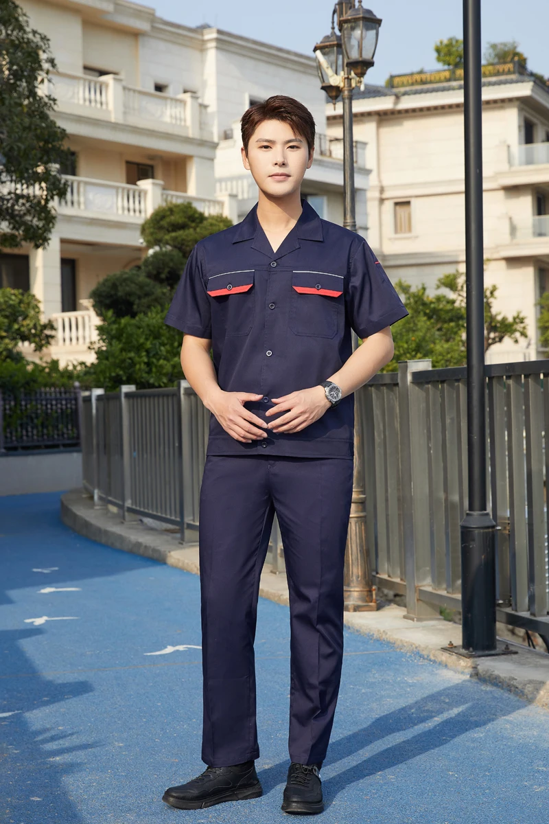 Summer men thin long short-sleeved site workshop workwear sets labor protection clothing constructio