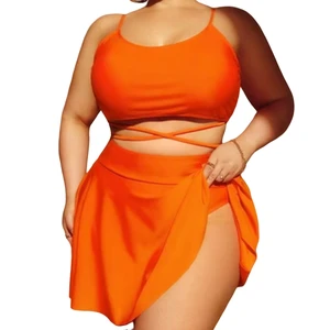 Cikini Solid Color Swimsuit Oversized High Waist Skirt Split Three-Piece Beach Bikini Summer Swimwear Wholesale Bathing Suits
