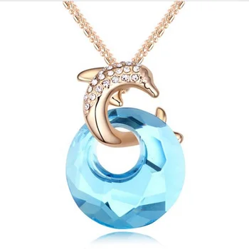 Fashion jewelry 18k Gold Plated Crystal Pendant Dolphin Necklaces For Women