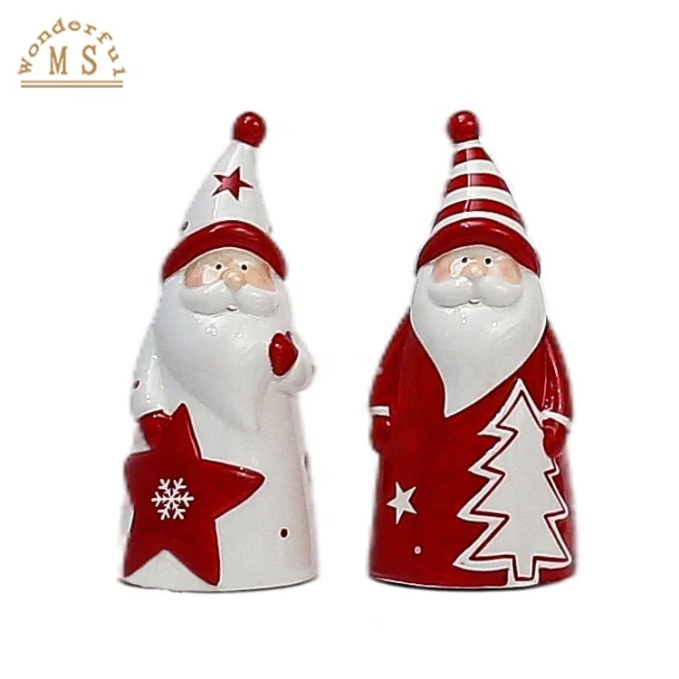 Nordic Europe Style Red Color Ceramic Christmas Ornament for Home Desktop Decoration Xmas Figurine Pottery Crafts Seasoning Gift