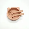Ciotola in silicone a forma di piccolo orsetto color pesca con cucchiaio interamente in silicone