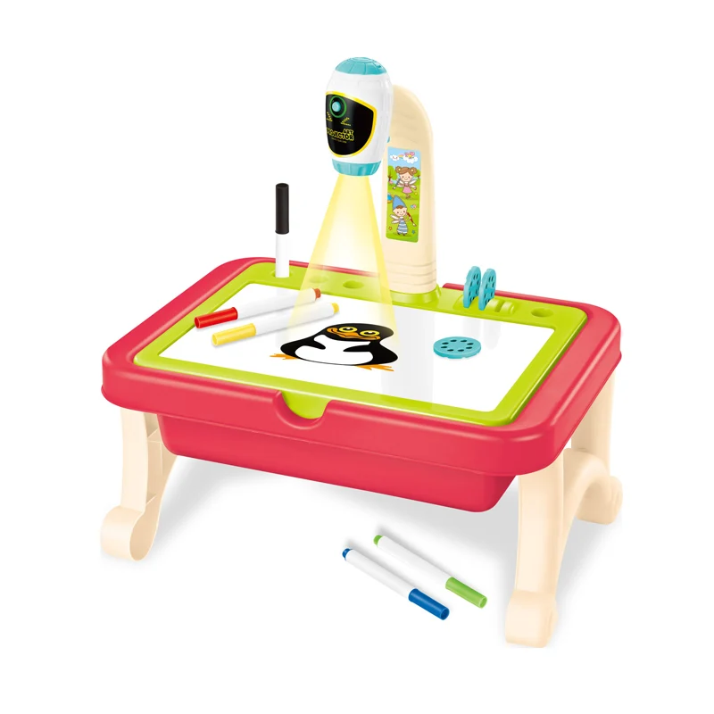 EPT 2 in 1 Drawing Projector Toys Table Board Desk Kid Red Building Block Projection Small Drawing Table for Kids