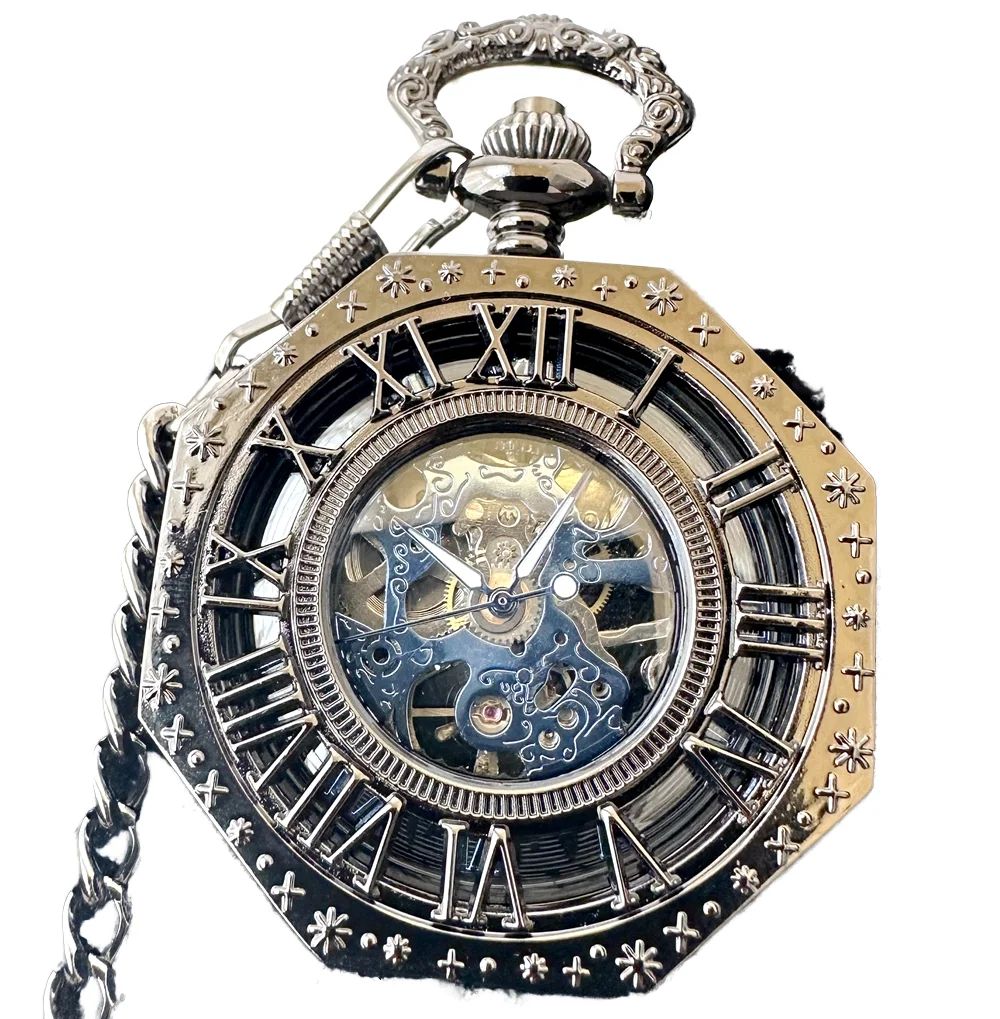 Octagonal Skeleton Automatic Pocket Watch OM-830383
