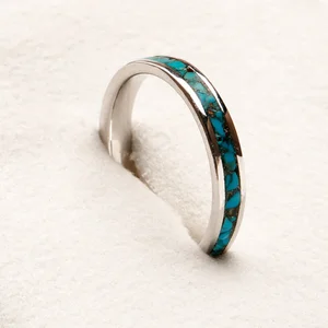 925 Sterling Silver Natural Turquoise Inlay Wedding Ring Custom Gemstone Inlay Ring Band Crush Gemstone Ring for Women Men