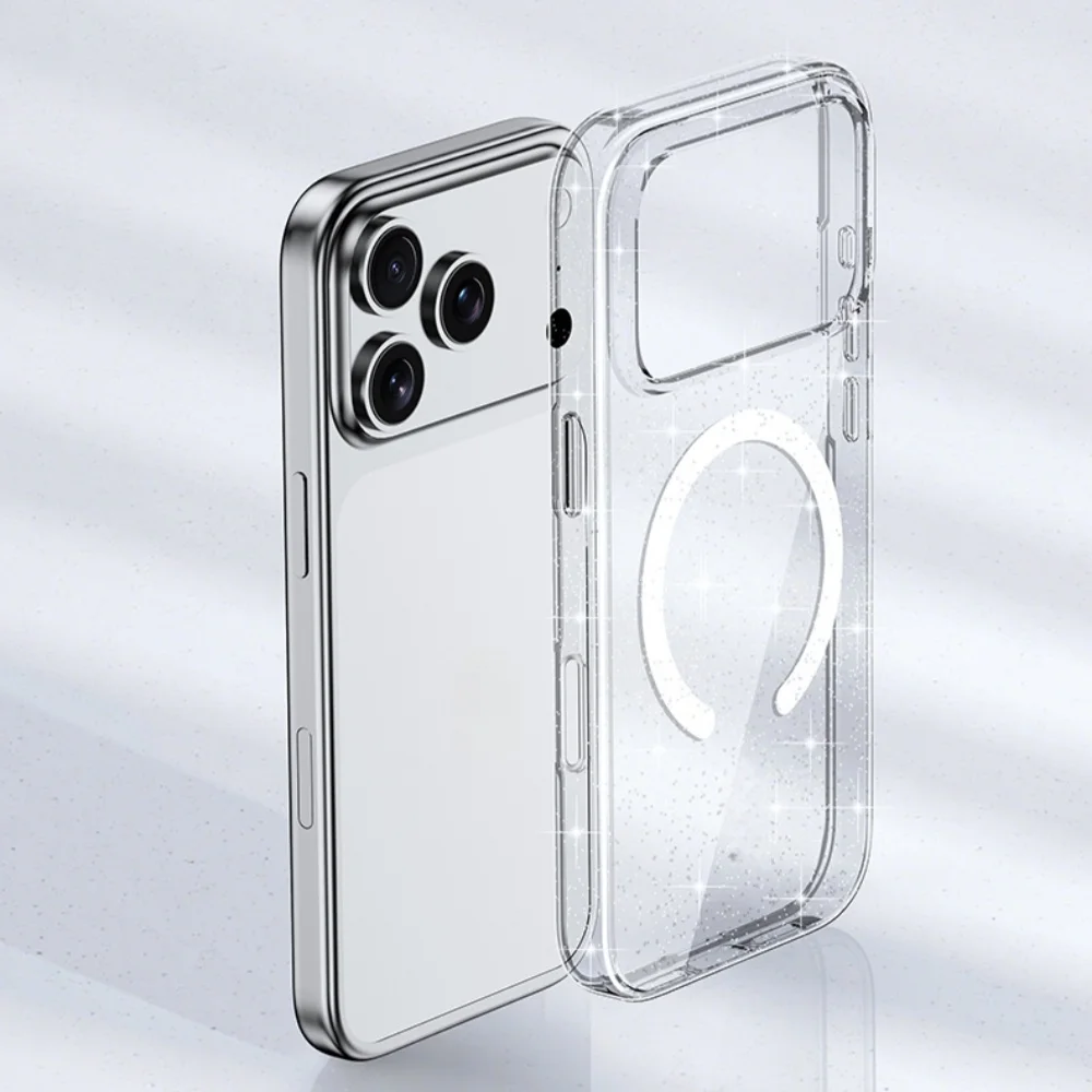 Soft TPU+PC Phone Case With Anti-yellow slim Ultra Magnetic Glitter Anti-Fingerprint Texture Phone Case For iPhone 17 Pro