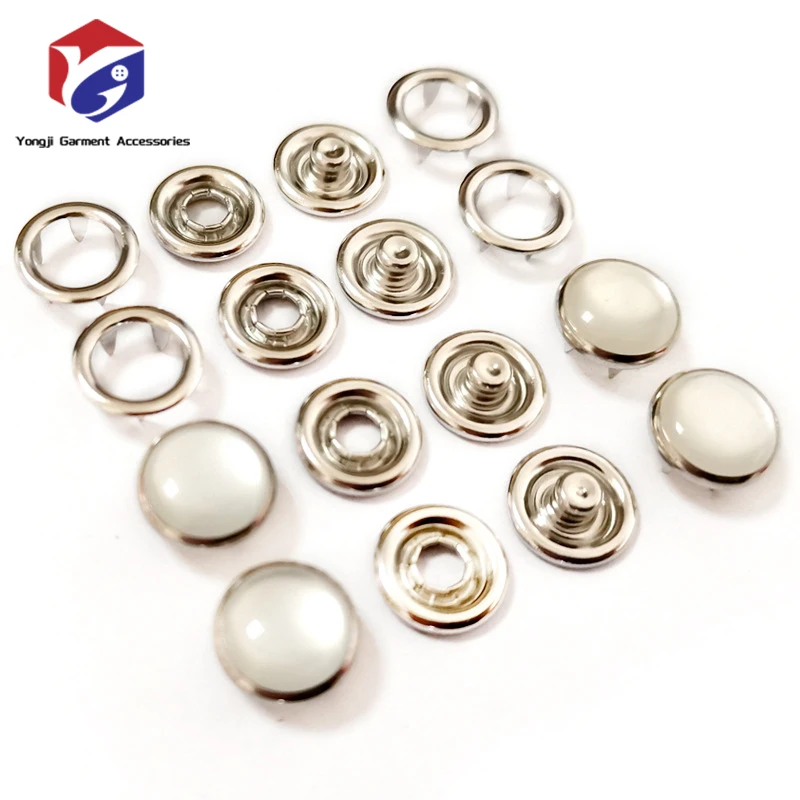 Pearl Snaps Fasteners Kit,10mm Clothes Ring for Western Shirts Clothes  Prong Ring Snaps (White)