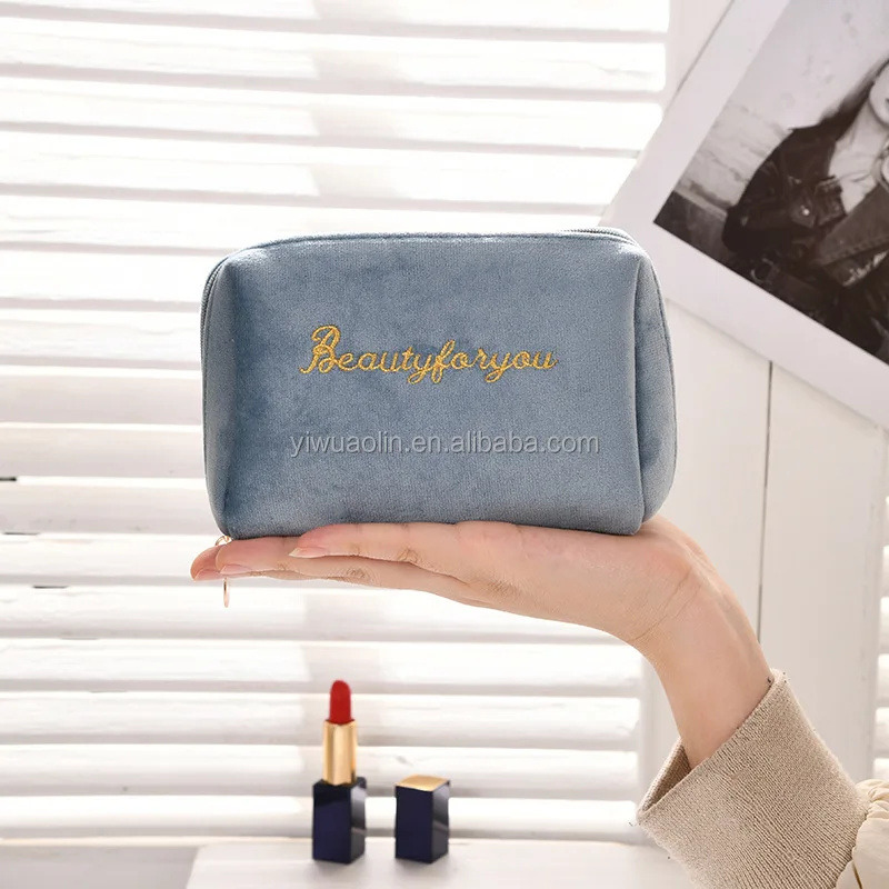 Luxury Velvet Cosmetic Bag Embroidery Makeup Bag & Cases Travel Large ...