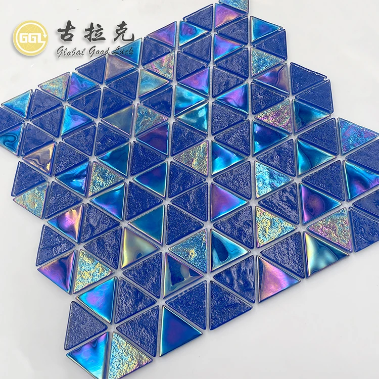 Triangle Shape Iridescent Blue Glass Mosaic Tile For Swimming Pool