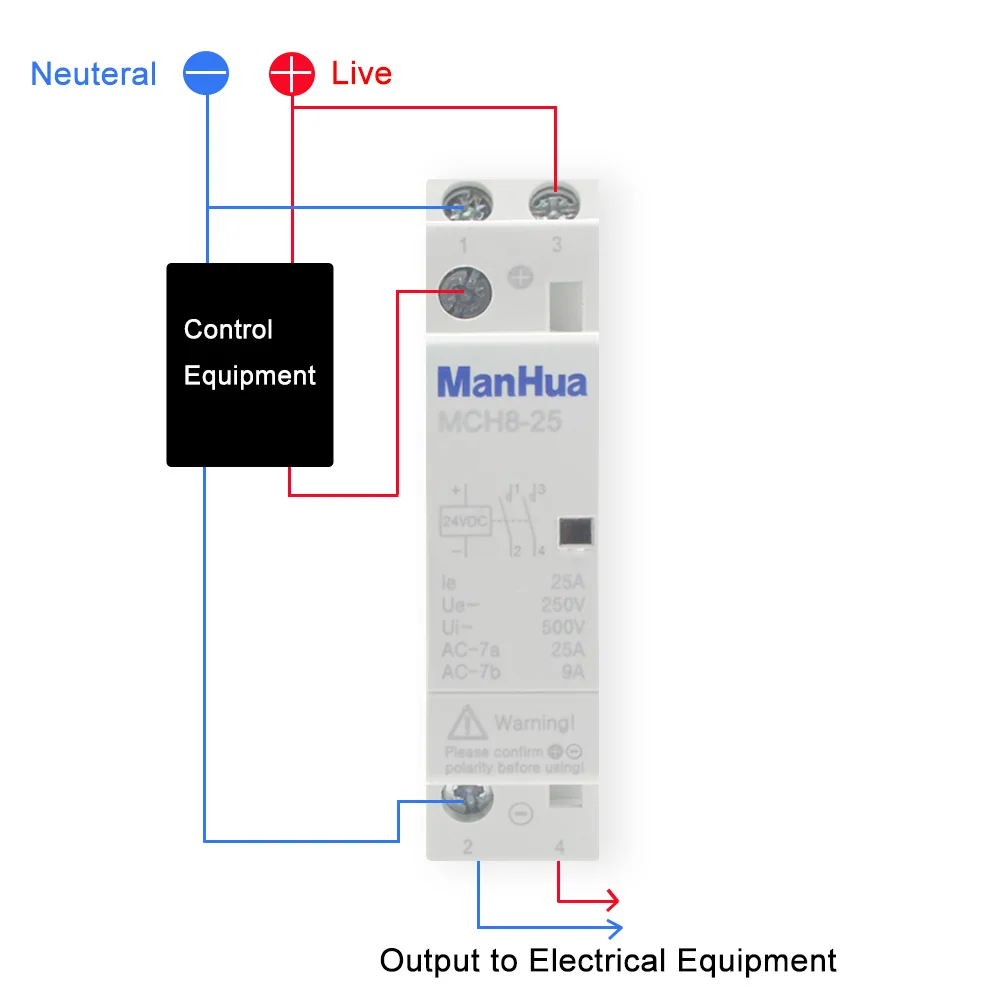 Manhua MCH8-25 Modular Contactor 15A 24VDC Din Rail Household Electric for Home 2NO DC Contactors