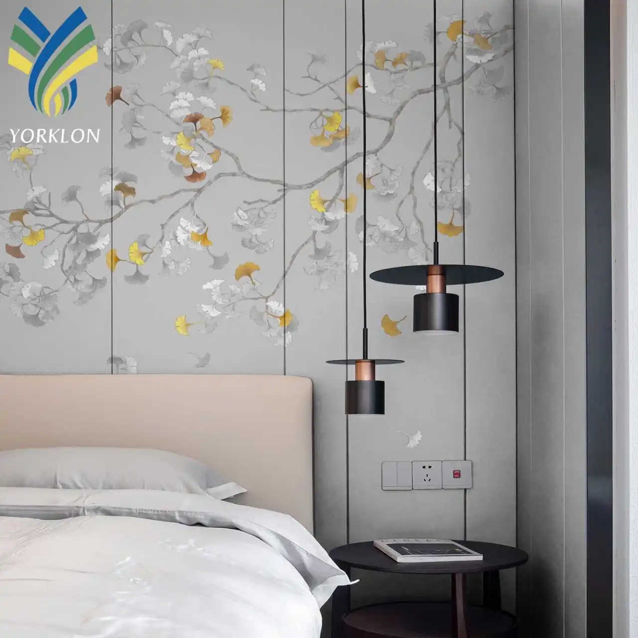 Custom Waterproof Mural Wall Paper Lotus Flower Leaf Trees Embroidery Wallpaper with Birds for Living Room Chinoiserie Style