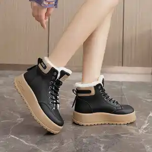 KT2810 Women's Autumn Winter Warm Snow Boots Breathable and Waterproof Lace-Up Casual Shoes with Plush Design